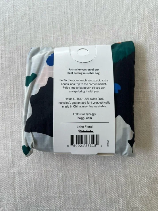 BAGGU Baby Reusable Bag - Blue, Black, White Floral Print - Picture 2 of 2